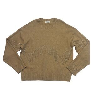 MOD On Trend Tan Sweater With Jeweled Fringe EUC Size L